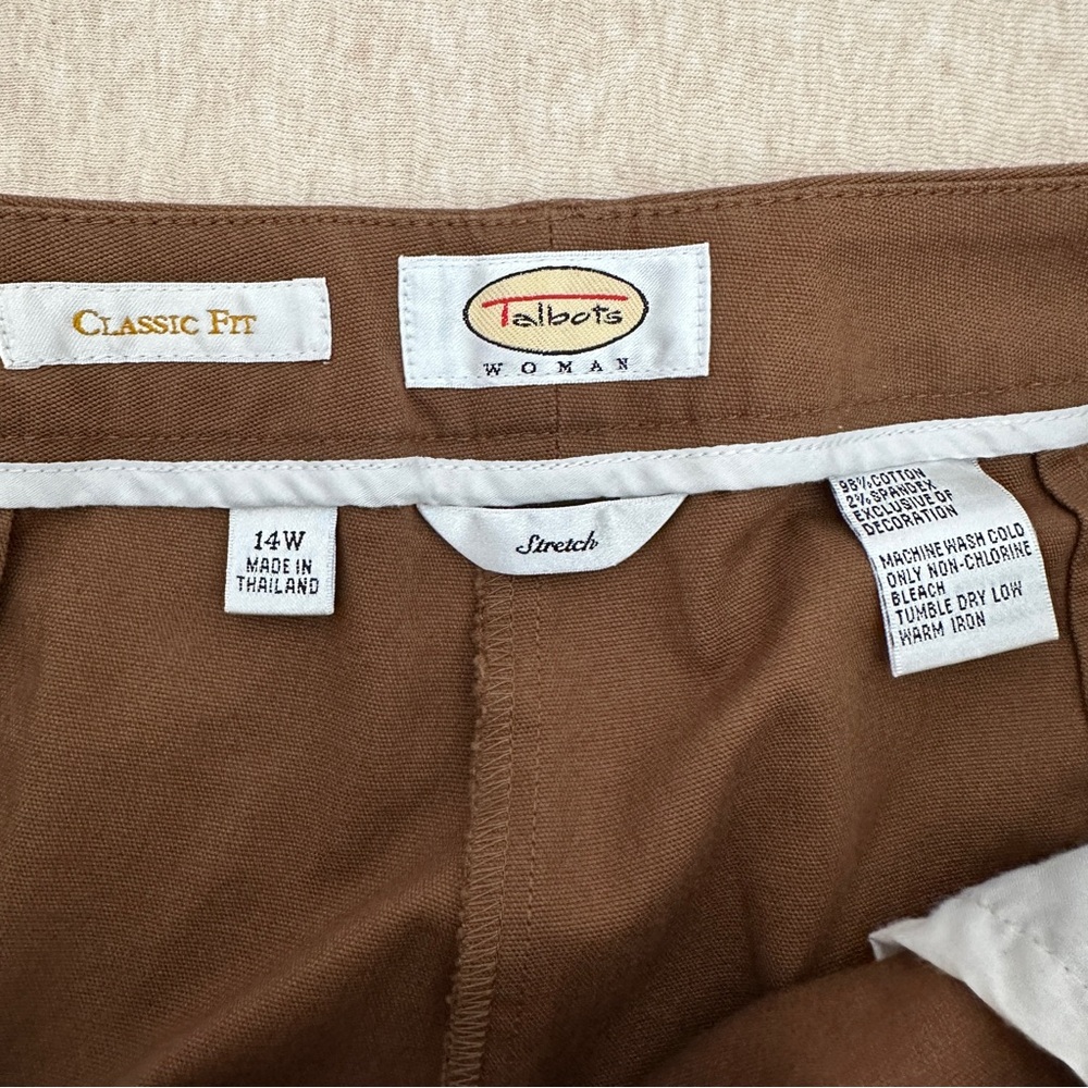 Talbots Women’s Casual High Rise Brown Cotton Ankle Pants Size 14W - Picture 6 of 11